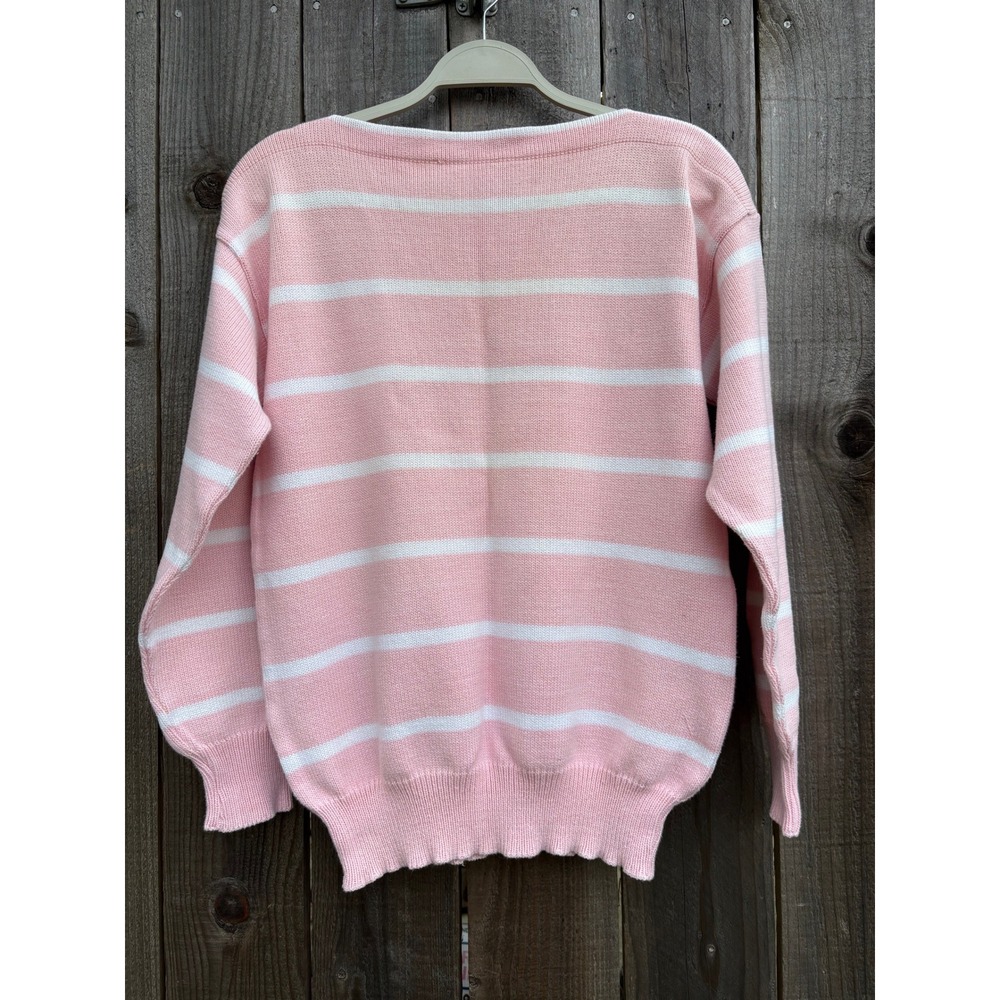 Vintage Kappa Pink White Striped‎ Boat Neck Sweater Womens Long Sleeve Logo Med